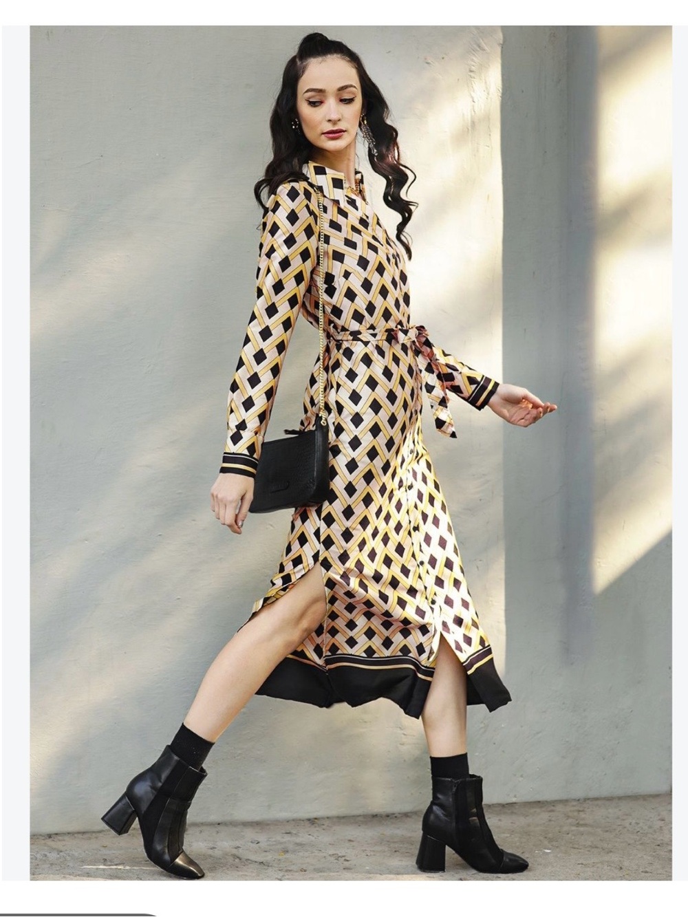 Mango Geometric Midi Shirt Dress - size 10